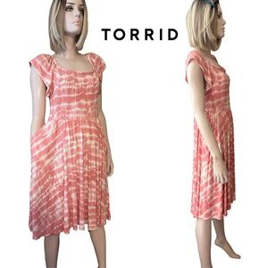 Torrid Tie Dye Rayon Dress Super Soft On Off Shoulder Flutter Sleeves Stripes